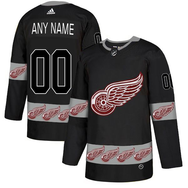 Men Detroit Red Wings #00 Any Name Black Custom Adidas Fashion NHL Jersey->customized nhl jersey->Custom Jersey